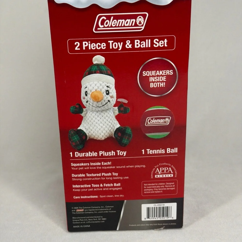 Coleman‎ Christmas Squeaker Snowman Tennis Ball 2 Piece Set, New